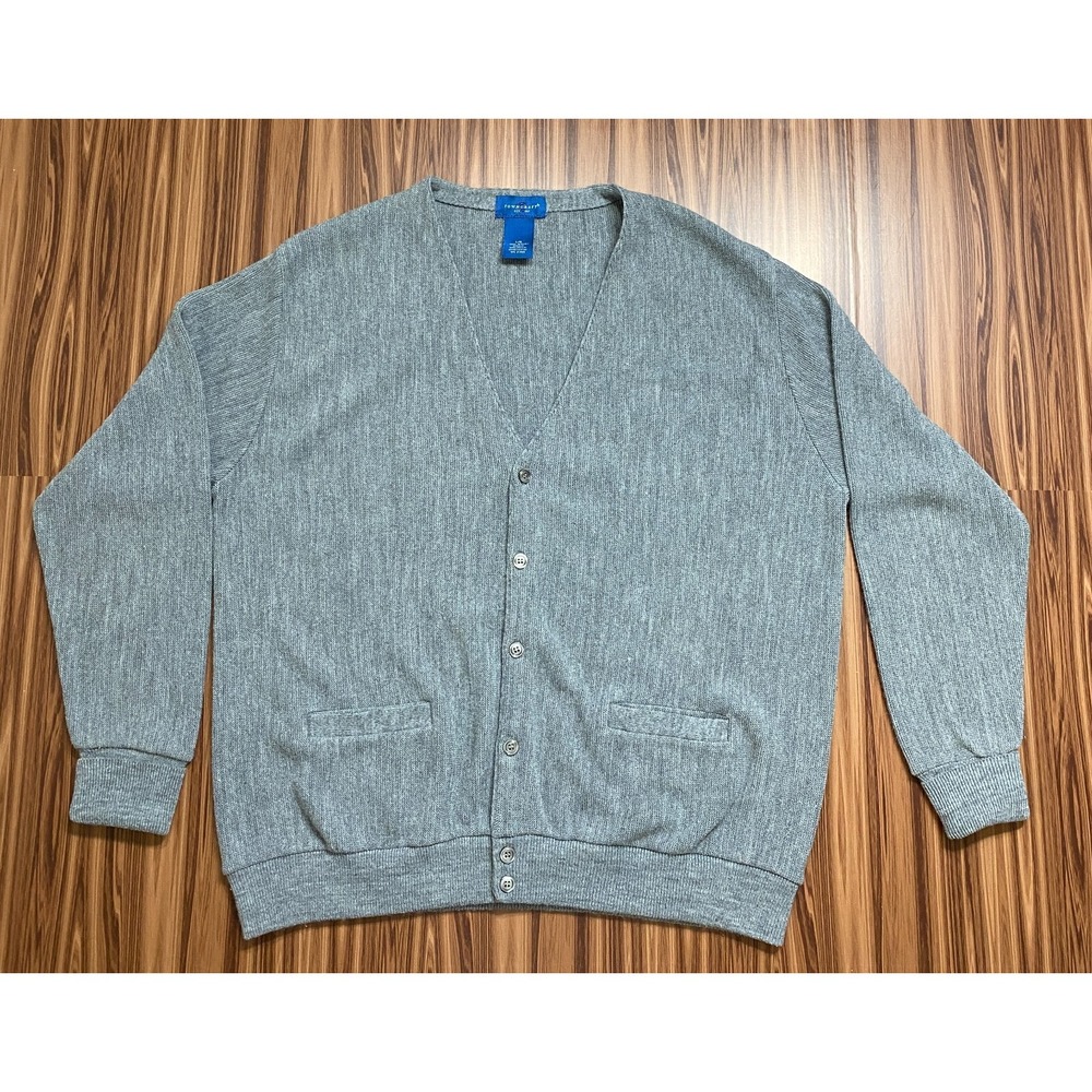 Towncraft‎ Gray Acrylic Knit Cardigan Sweater Men's Large Made in USA VTG